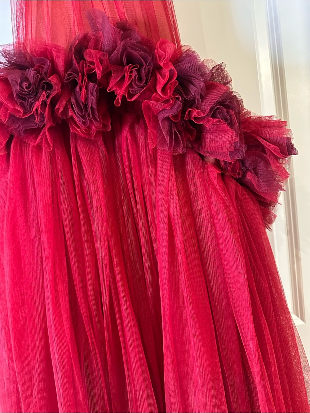 Red Tulle Ruffle Halter Maxi Gown Formal Dress Women’s Medium - Picture 5 of 12